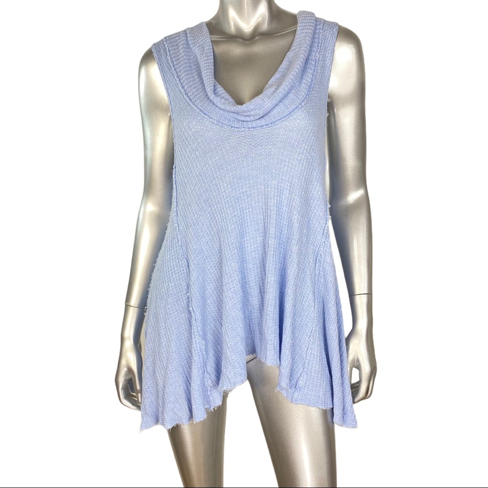 Free People Blue Asymmetric Cowl Neck Tank Medium - Picture 3 of 5